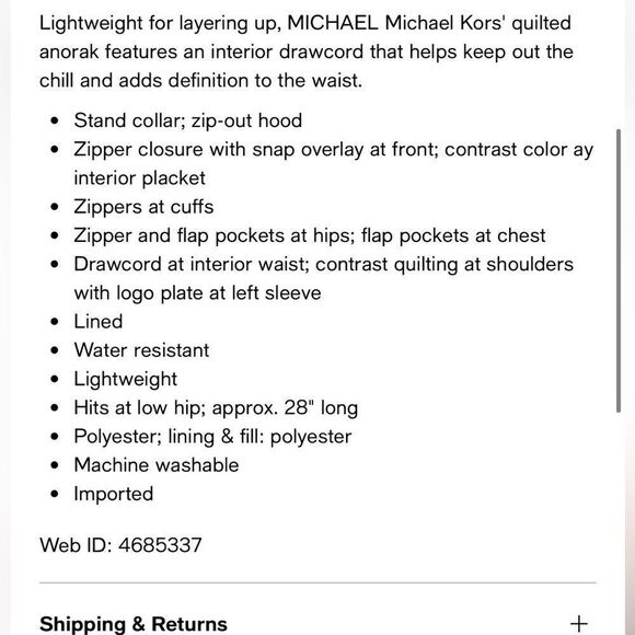 Michael Kors Quilted Water Resistant Anorak Jacket Black L - Picture 9 of 10